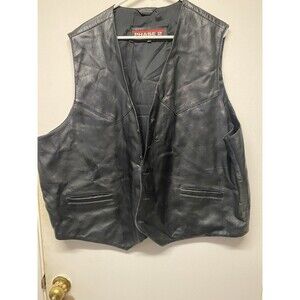 Men's Phase 2 Leather Vest 3 XL Big Black Button Front With Pockets